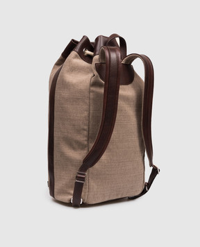 Brunello Cucinelli Коричневий рюкзак з льоном з патчем логотипа MBACBU433P