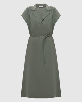 Peserico Зеленое платье миди из льна S02412A02647