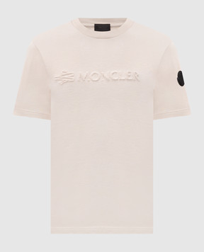 Moncler Бежевая футболка с фактурным логотипом L20918C0001189AUG