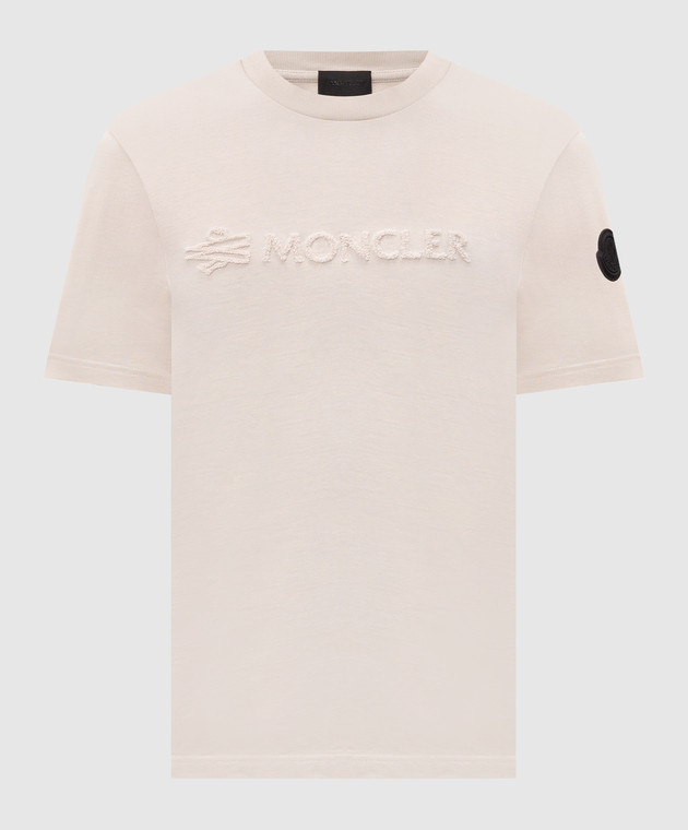 Moncler Бежевая футболка с фактурным логотипом L20918C0001189AUG