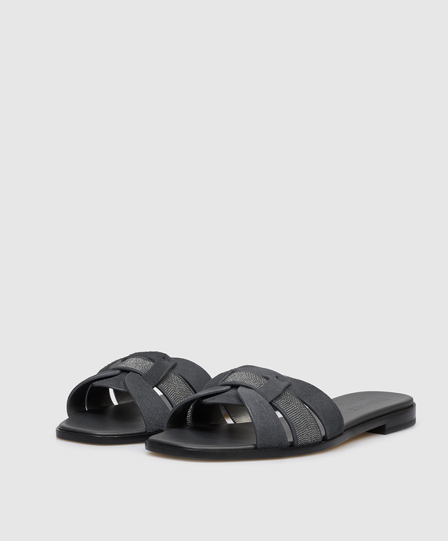 Doucal's Сірі замшеві шльопанці з ланцюжком моніль DD8906DEGNUF278 зображення 2