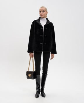 Babe Pay Pls Чорна укорочена дублянка з окантуванням 2542MERINO