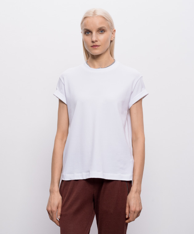 Brunello Cucinelli Белая футболка с эффектом наложения слоев MPT18BD200 изображение 3