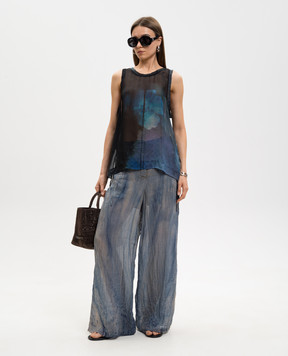 Masnada Чорна майка із шовком в принт 8079COB