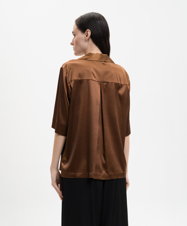 Solotre Коричнева блуза із шовку M1AB0093 зображення 4