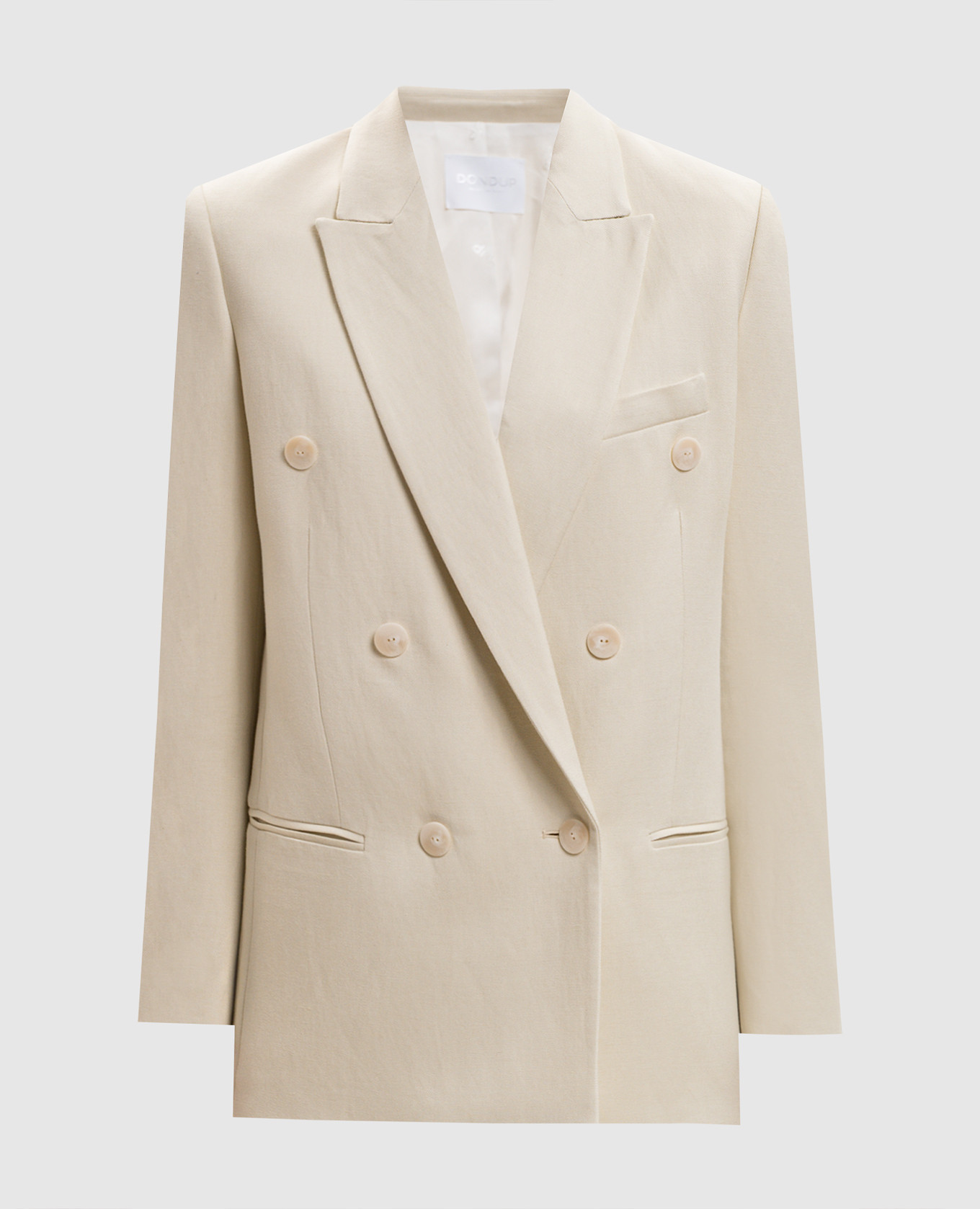 Двобортний жакет кольору айворі з льоном