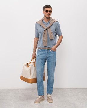 Brunello Cucinelli Голубое поло из льна и шелка MSL806105