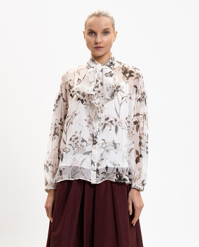 Max Mara Біла блуза MSTETERE із шовку в квітковий принт MSTETERE