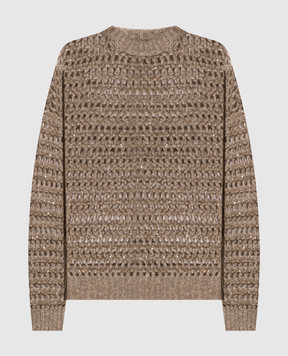 Brunello Cucinelli Бежевый ажурный свитер с шерстью и кашемиром MGO378800