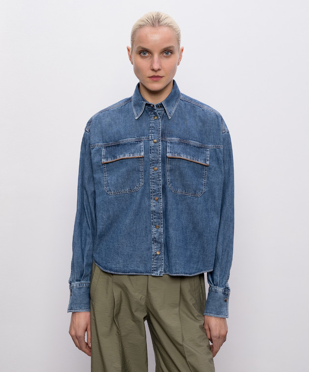 Brunello Cucinelli Синя джинсова сорочка з ланцюжком моніль MH192RB526 зображення 3