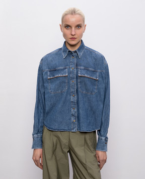 Brunello Cucinelli Синя джинсова сорочка з ланцюжком моніль MH192RB526