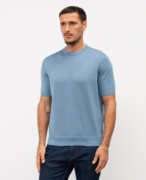 Stefano Ricci Блакитна футболка із шовку з вишивкою логотипа K616215G10F26101