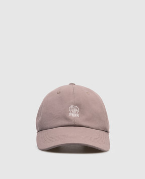 Brunello Cucinelli Детская коричневая кепка с вышивкой эмблемы B252DW322C