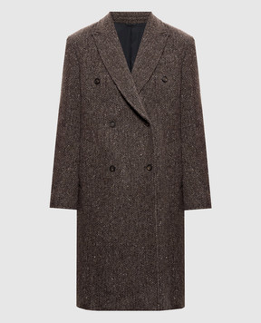 Brunello Cucinelli Коричневе двобортне пальто у візерунок MG5669994