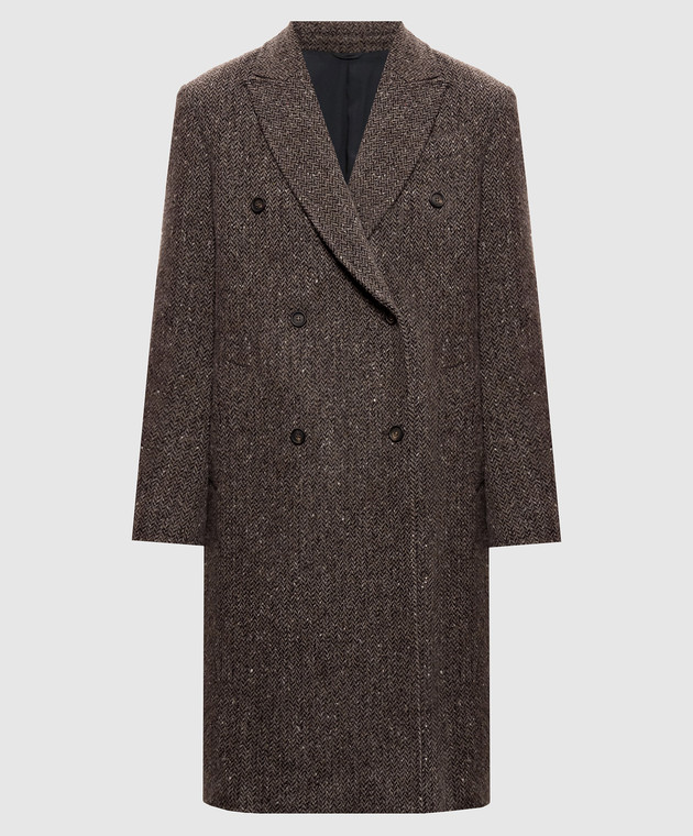 Brunello Cucinelli Коричневе двобортне пальто у візерунок MG5669994