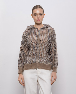 Brunello Cucinelli Бежевый ажурный кардиган с шерстью и кашемиром MGSR24306
