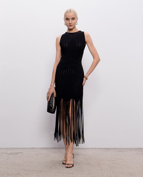 Balmain Чорна сукня з бахромою GF0R5176KJ63