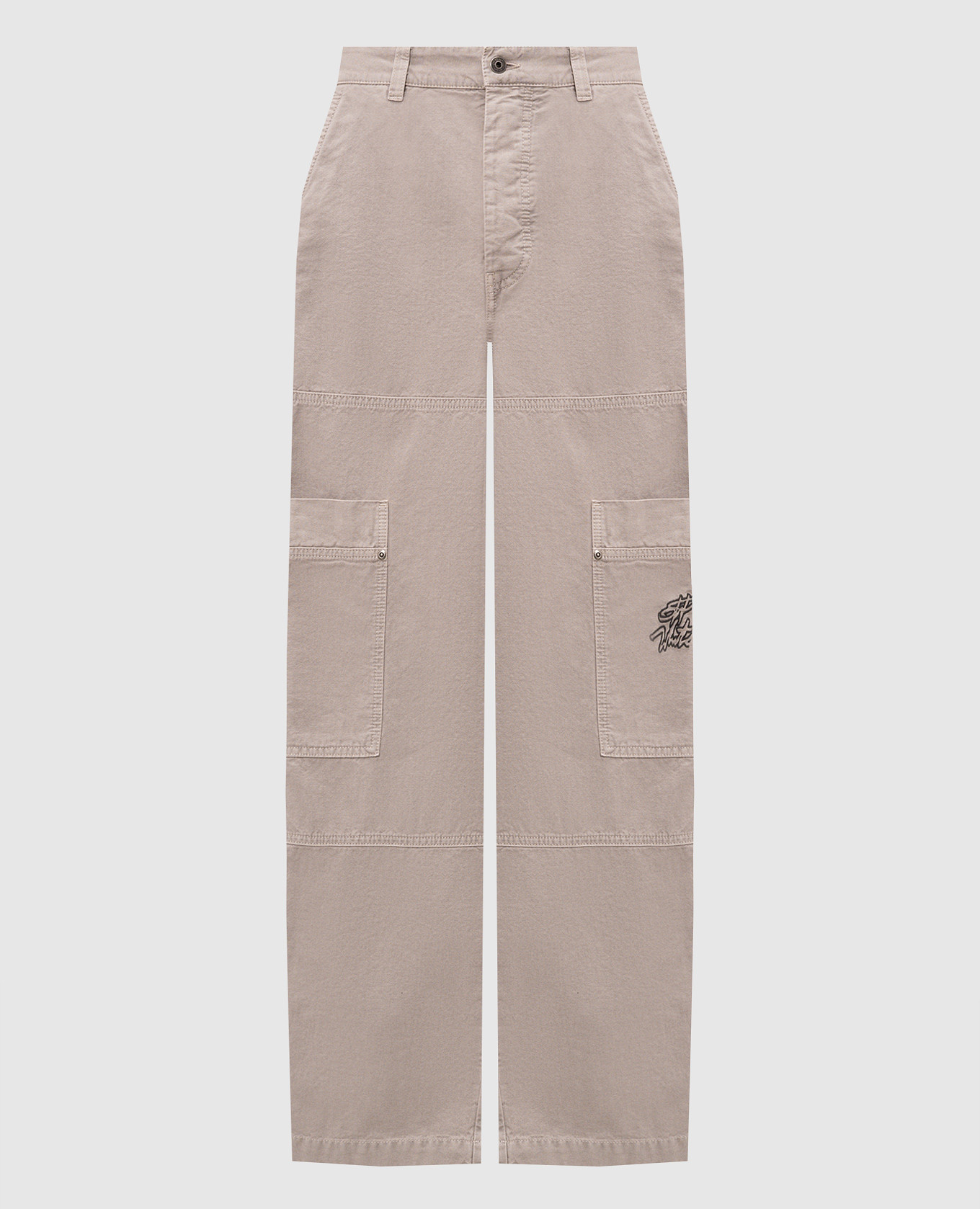 

Серые брюки-карго с вышивкой логотипа, Серый, Прямые брюки