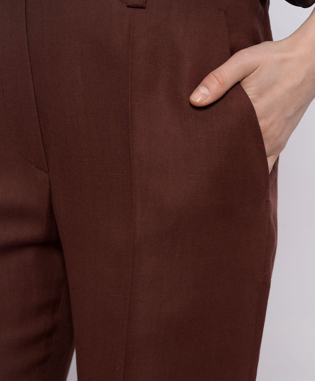 Brunello Cucinelli Коричневі штани з льоном з ланцюжком моніль MH126P9184 зображення 5
