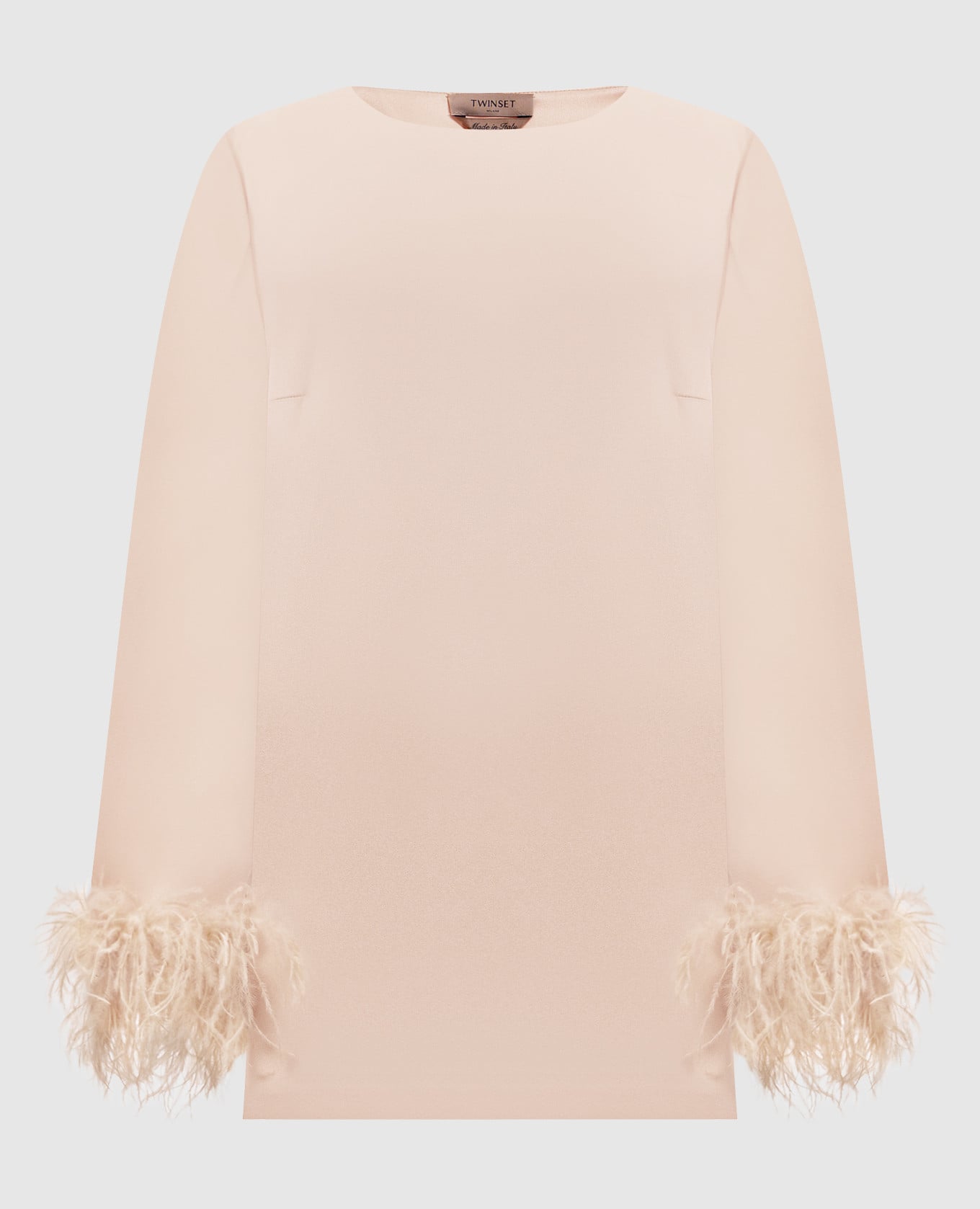 Бежевая блуза с перьями страуса