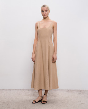 Twinset Бежева сукня міді з льоном 261TF2021