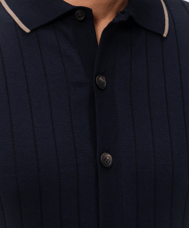 Peserico Синяя рубашка в рубчик с короткими рукавами R59521F189173R изображение 5