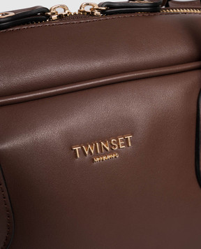 Twinset Коричнева сумка-боулер з логотипом 252TD8061