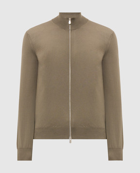 Brunello Cucinelli Коричневий кардиган з вовни та кашеміру на блискавці M2400106