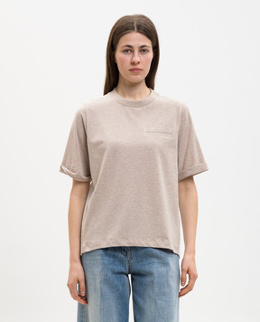 Peserico Бежевая меланжевая футболка с цепочкой мониль S06918J06766A