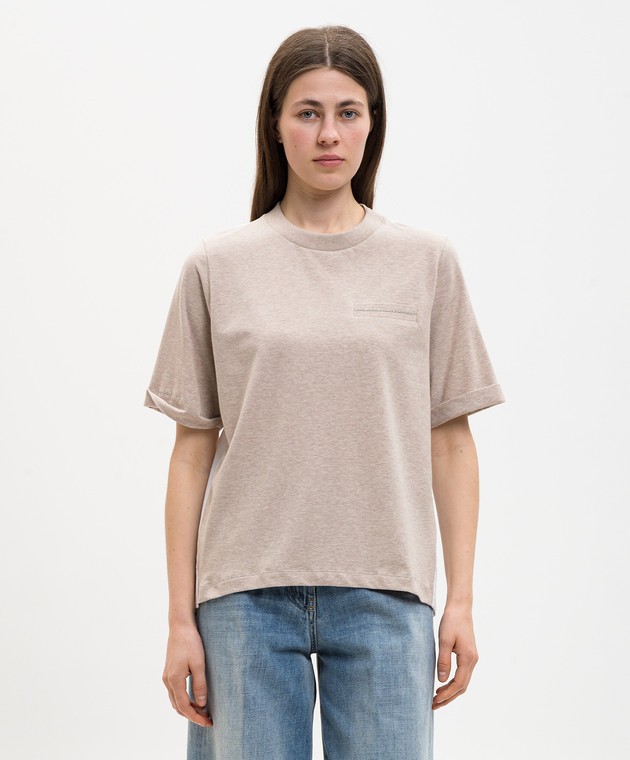 Peserico Бежевая меланжевая футболка с цепочкой мониль S06918J06766A изображение 3