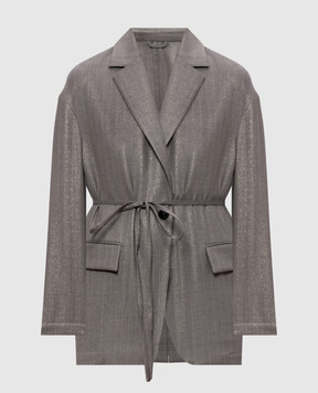 Brunello Cucinelli Серый жакет из шерсти в полоску с люрексом MB1897405P
