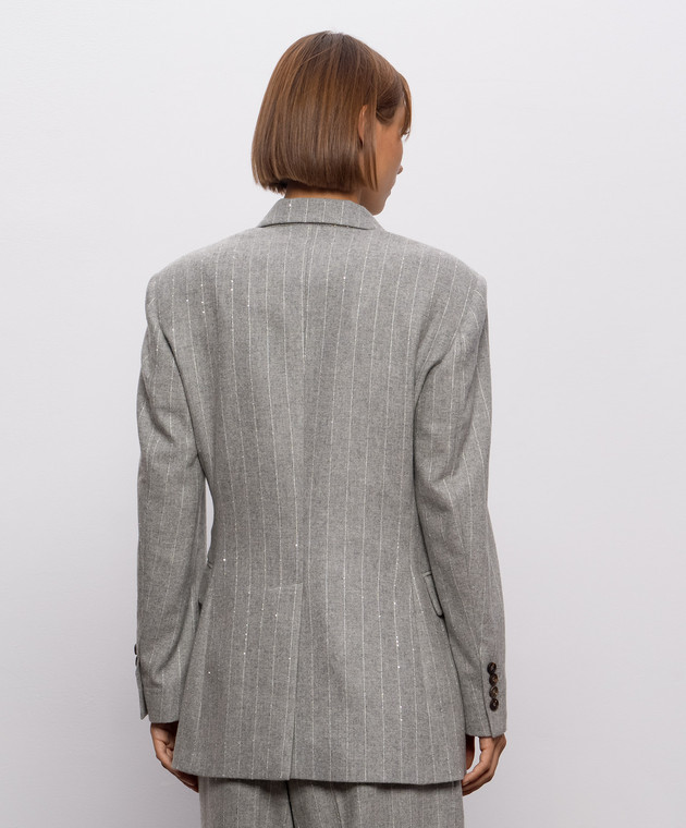 Brunello Cucinelli Серый двубортный жакет с шерстью в полоску MG5767306 изображение 4