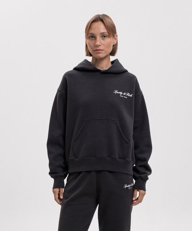 Sporty & Rich Черное утепленное худи с принтом логотипа ST09571329BA02 изображение 3