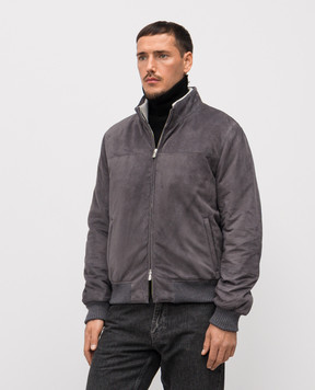 Enrico Mandelli Серая замшевая куртка с вышивкой логотипа 2T102A7405