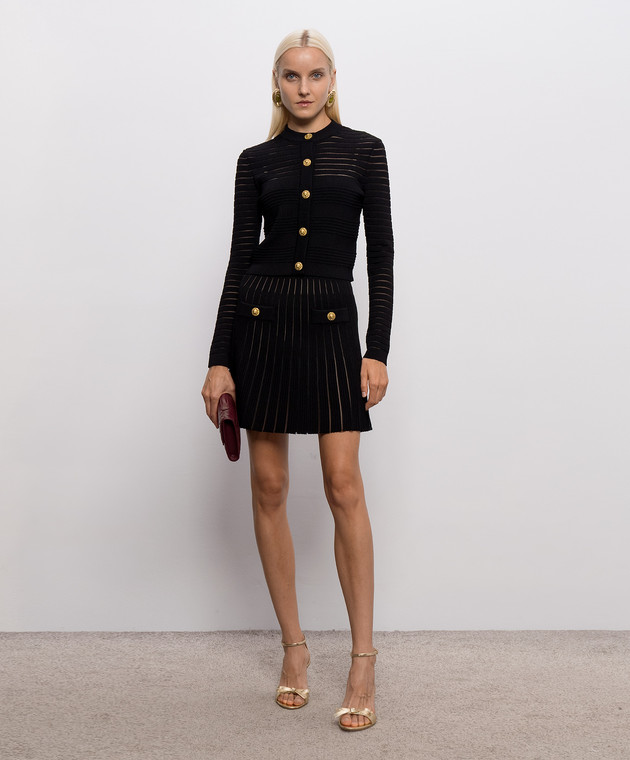 Balmain Чорна спідниця з тканим візерунком смужка HF1LBB53KK10 зображення 2