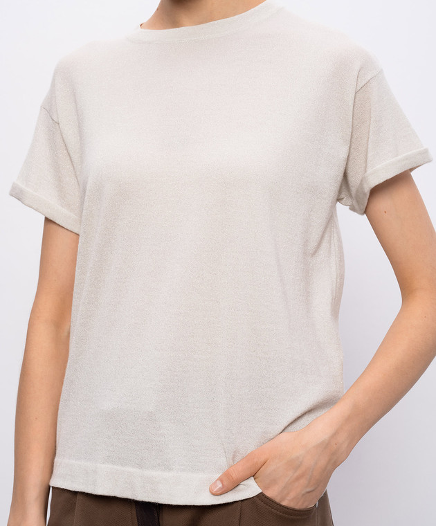 Brunello Cucinelli Футболка з кашеміром та шовком кольору айворі M41810000P зображення 5