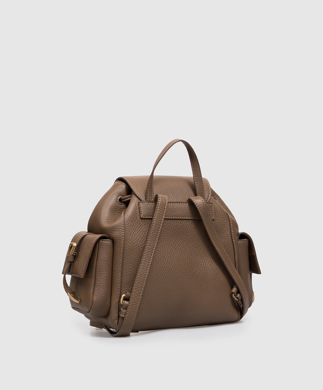 Brunello Cucinelli Коричневый кожаный рюкзак с принтом логотипа MBDKB2841 изображение 3