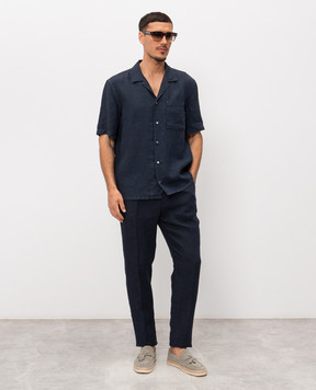 Peserico Синя сорочка з короткими рукавами з льону R56049T002494