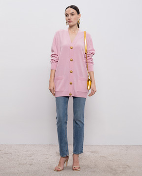 Balmain Розовый кардиган из шерсти и кашемира GF1KO003KI87