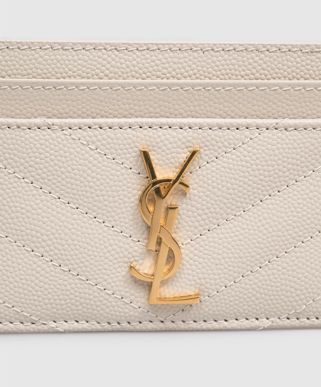 Saint Laurent Кожаный картхолдер цвета айвори с металлической эмблемой Cassandre 423291BOW01 изображение 3