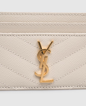 Saint Laurent Шкіряний картхолдер кольору айворі з металевою емблемою Cassandre 423291BOW01