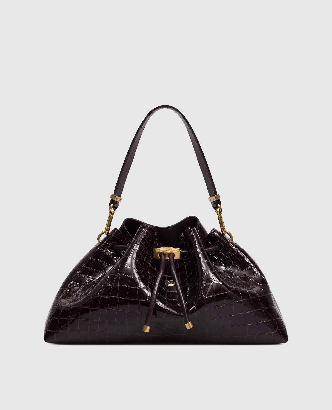 

Бордовая кожаная лакированная сумка-кисет Cinch с тиснением под кожу крокодила, Бордовый, Сумки через плечо