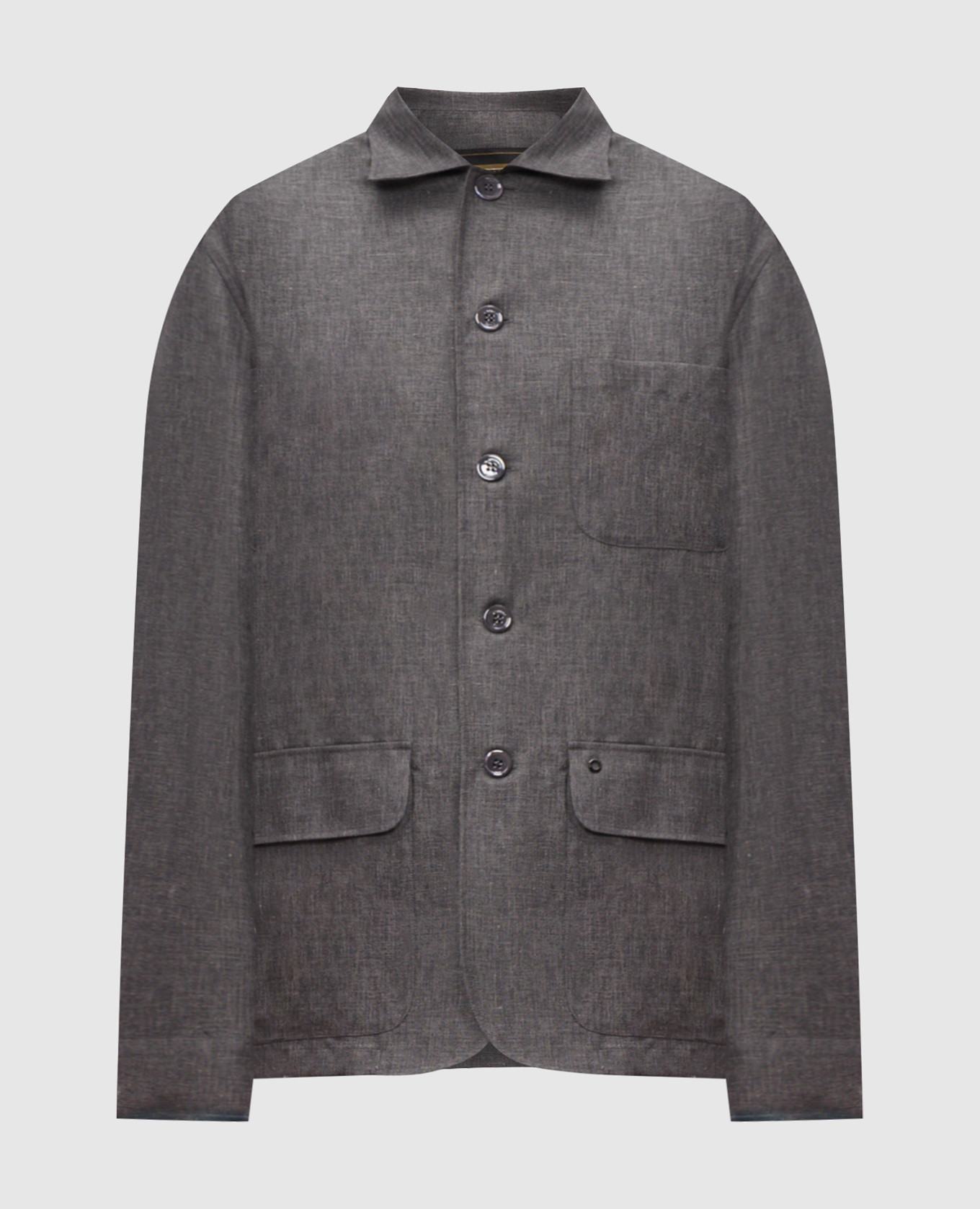 Серая рубашка из льна, шерсти и шелка