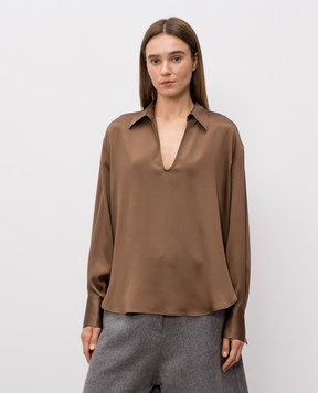 Brunello Cucinelli Коричневая блуза из шелка MP179B1D05