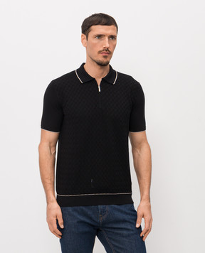 Bertolo Cashmere Чорне поло із шовком з контрастним окантуванням 902546002551