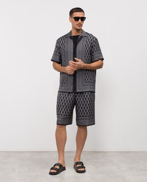 Versace Чорна сорочка із шовку в принт V Greca 10227401A16785