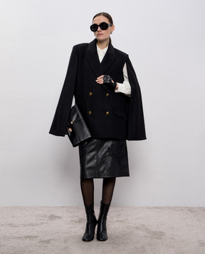 Twinset Черное двубортное пальто с шерстью 252TS2130