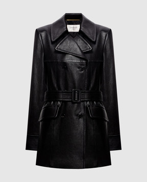 Saint Laurent Черная кожаная двубортная куртка 876892YCQT2