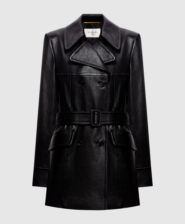 Saint Laurent Черная кожаная двубортная куртка 876892YCQT2
