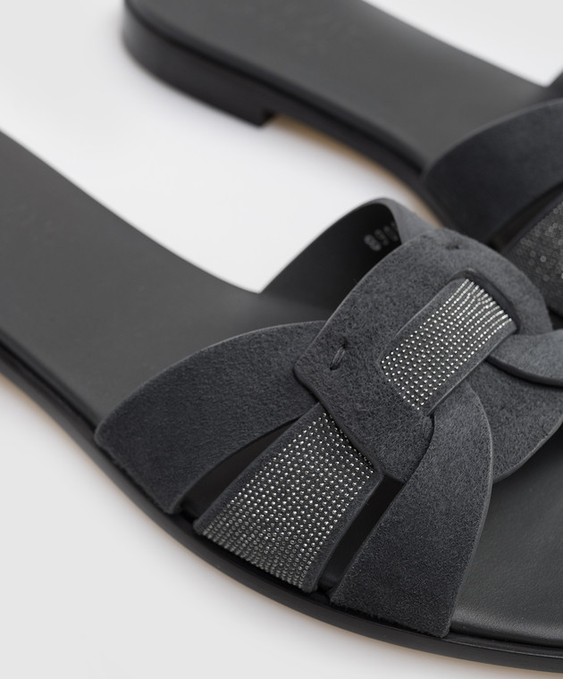 Doucal's Сірі замшеві шльопанці з ланцюжком моніль DD8906DEGNUF278 зображення 5